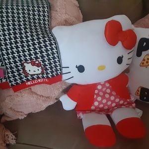 Hello Kitty scarf and pillow. Pizza is Bae pillow